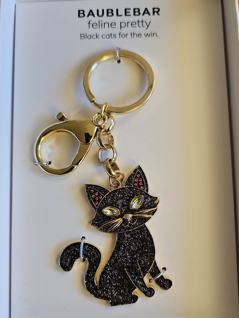 NIB BaubleBar "Feline Pretty" Glitter Black Cat Keychain Bag Charm 🐈‍⬛✨